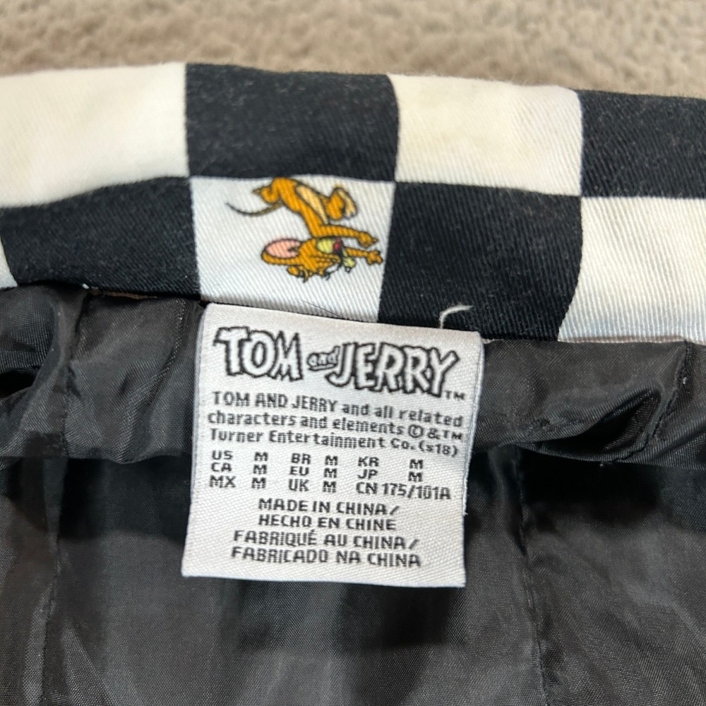 Tom and Jerry Mens Checkered Full Zip Graphic Trucker Jacket Black White Size M - Picture 5 of 8